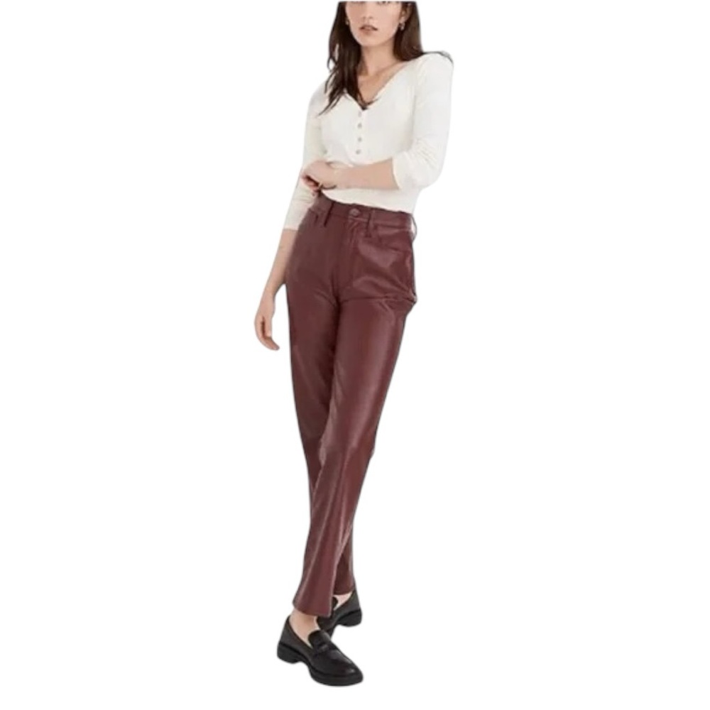 Madewell Faux‎ Leather Straight Leg Pants Size 26 Burgundy